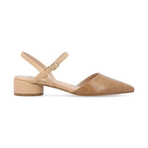 Journee Collection Women's Brynn Block Heel Pointed Toe Flats Tan Size 5.5M - Picture 2 of 6